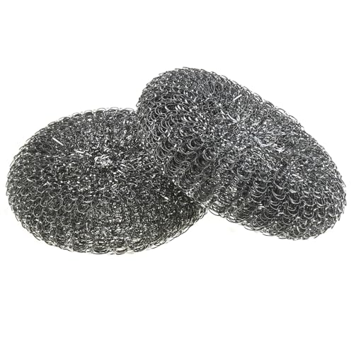 Image of 2PCS Stainless Steel Scrubber with Replacement Pad Steel Velvet Cushion Kitchen Home Pot Brush for Cleaning Pan and Grills