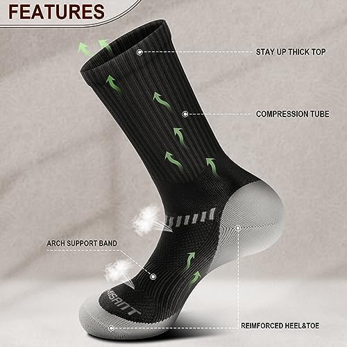 Men Sport Socks,KEMISANT Compression Athletic Crew Socks Cushioned for Men Outdoor Hiking Running-Arch Compression Support(6Pairs,Shoes Size:Men 11-13) - 4