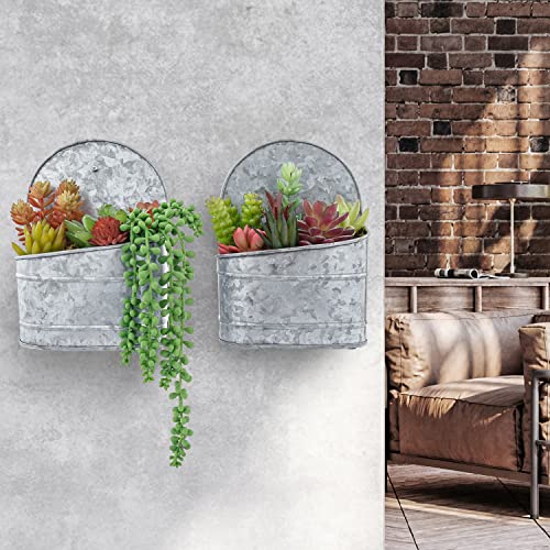 Mygift Rustic Galvanized Silver Metal Hanging Indoor Wall Planter With Angled Edge, Wall Mounted Succulent Plant Pot, Set Of 2 - Handmade In India #TOP2