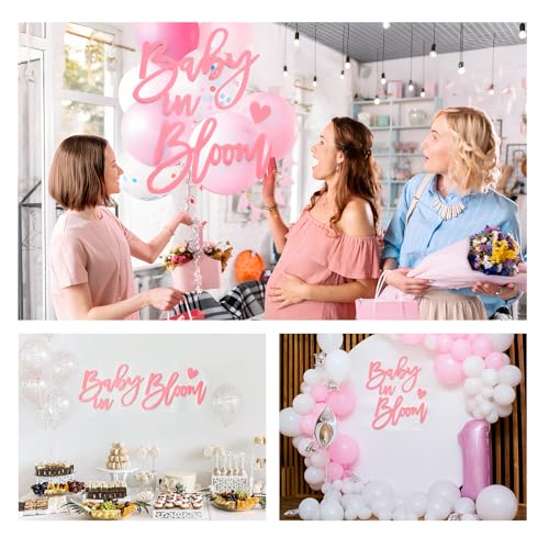 Image of Baby in Bloom Sign for Baby Shower Backdrop - Pink Baby in Bloom Felt Letter Large Banner Sign for Gender Reveal Party He or She Boys and Girls Baby Shower 1st Birthday Event Wall Photo Props Decor