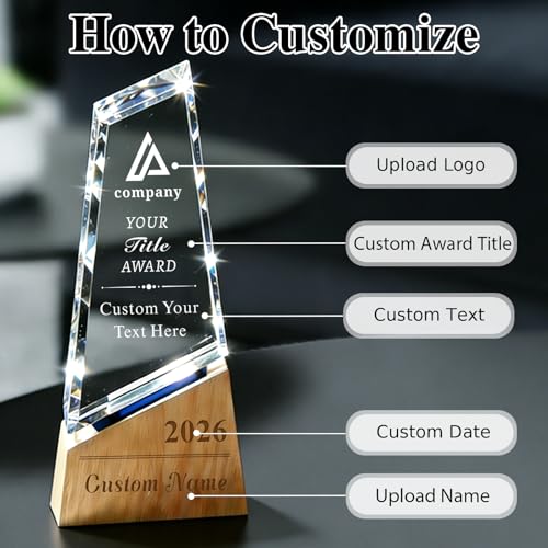 Image of Custom Crystal Award Trophy, Personalized Trophy with Company Logo & Text