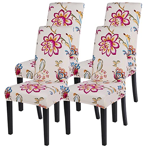 Image of SearchI Printed Dining Room Chair Covers Set of 4, Stretch Kitchen Chair Covers Washable Parsons Chair Slipcover Removable Dining Chair Protectors for Hotel,Ceremony(Flower Pattern)