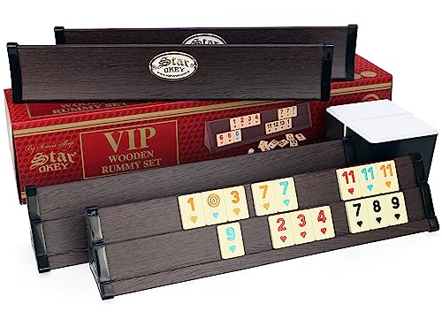 VIP Holz Wooden Rummy Set Okey mit Melamin Steine AHSAP Okey TAKIMI mit Semus Kugeschreiber (Braun)