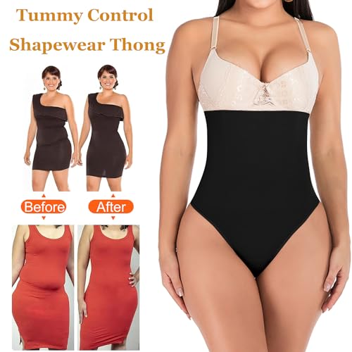 FLORATA Thong Shapewear Tummy Control, Women Seamless Shaping Thong Panties High Waist Body Shaper Underwear2