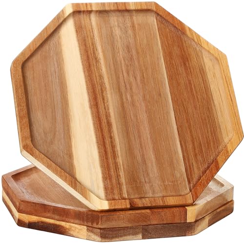 Sabary 3 Pieces Acacia Wood Serving Tray Wooden Octagon Bread Fruit Platter Large Decorative Plates Charcuterie Cheese Platter Board Vegetable Food Dish for Salad Pizza Cupcakes(10