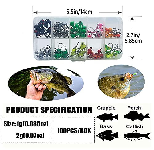 Sxyl Fishing Jig Heads Set Jig Hooks Kit Fish Hooks With Fishing Tackle 100Pcs/Box Round Painted Ball Head Jig Hook With Barb Double Eye For Soft Bait Lures Freshwater Saltwater Fishing #TOP3