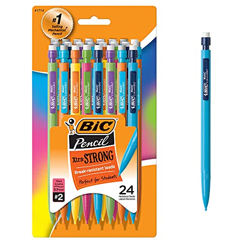 BIC Xtra-Strong Mechanical Pencil, Colorful Barrel, Thick Point (0.9mm), 24-Count