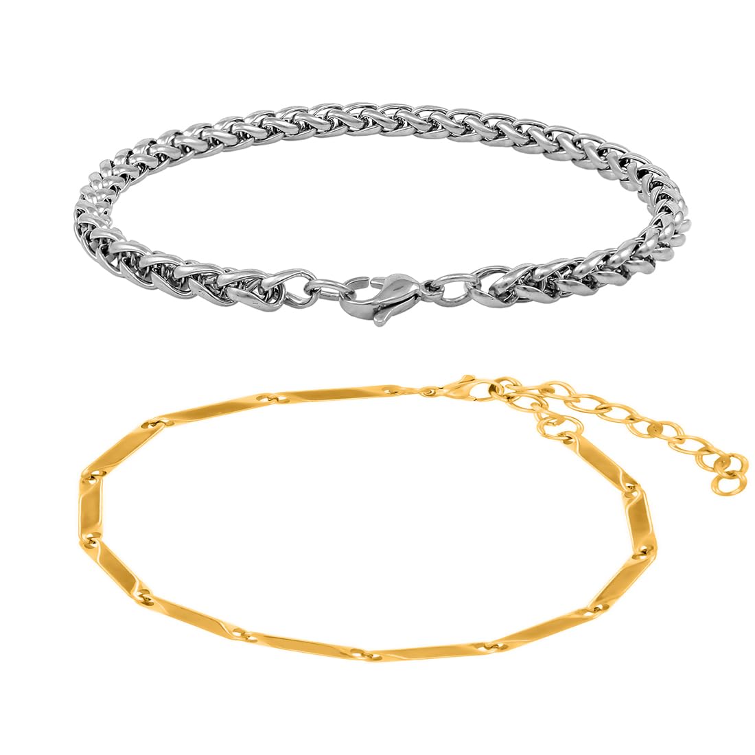 Nakabh Combo of Chain Stainless Steel Wrist Bracelet for Men Boys Unisex (NAK-2220151)(Silver + Gold) (B0C9YBKRD3) Amazon Price History, Amazon Price Tracker