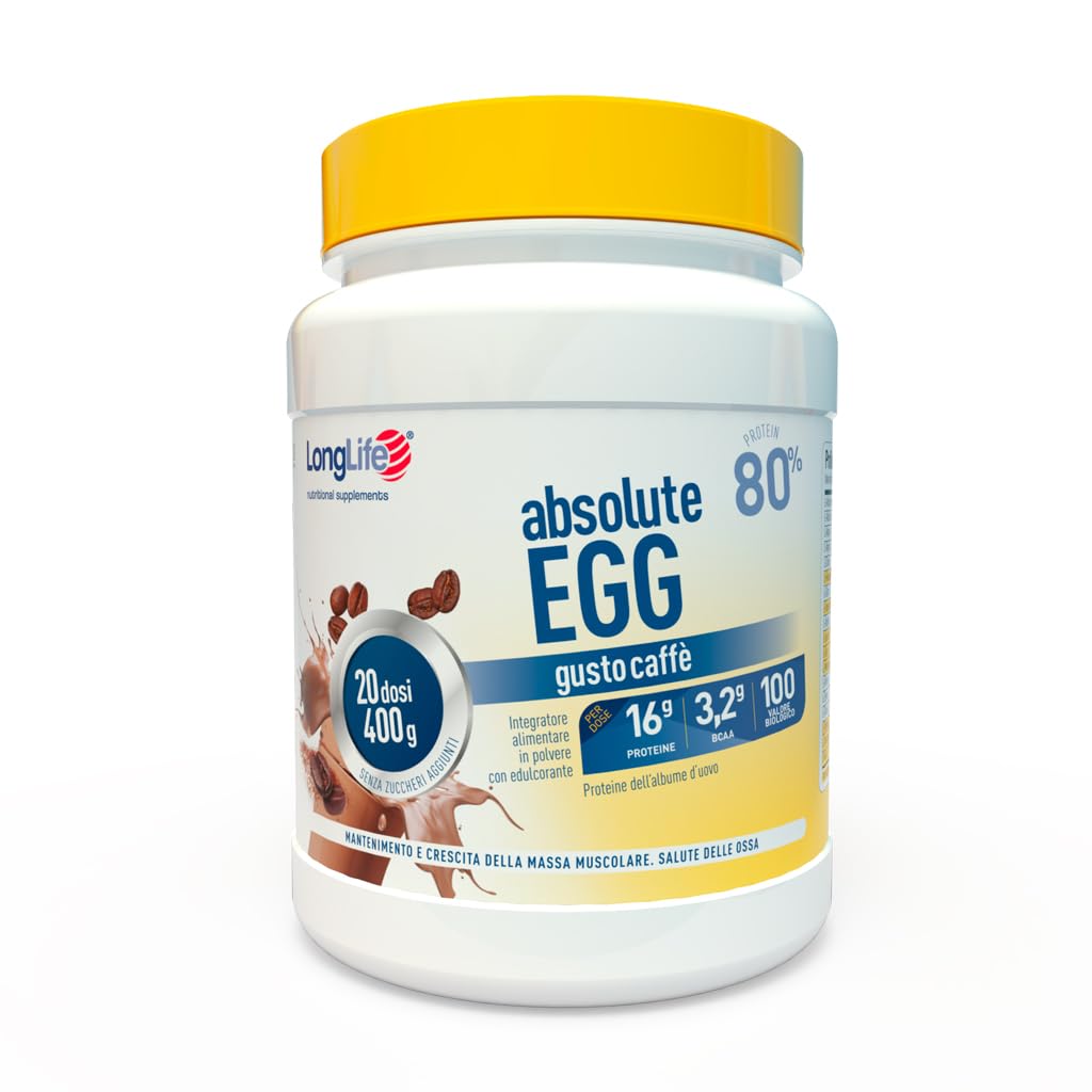 LongLife® Absolute Egg caffè | Proteine dell’albume d’uovo 80% | Crescita e mantenimento della massa muscolare | Benessere delle ossa | Polvere gusto caffè | 20 dosi | Vegetariano e senza glutine