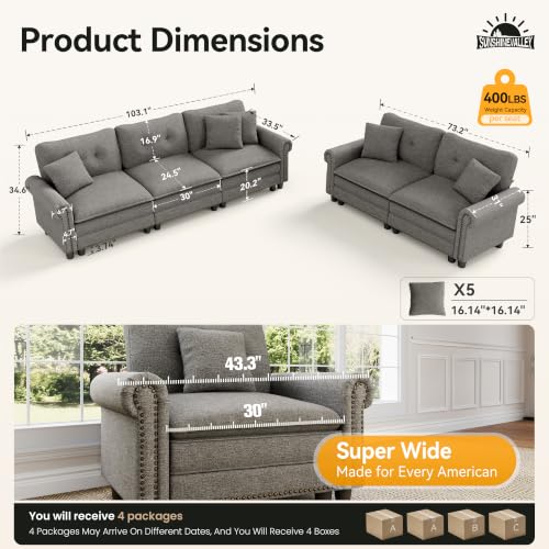 Image of SUNSHINE VALLEY Modular Sectional Couch and Loveseat Set for Living Room
