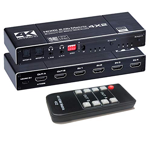 80% Off Discount HDMI Matrix 4x2, 4K@60Hz HDMI Matrix Switch 4 in 2 Out with EDID Extractor and IR Remote Control, Support HDMI 2.0b, HDCP2.2, HDR10, Ultra HD, 3D 80% Off Discount HDMI Matrix 4x2, 4K@60Hz HDMI Matrix Switch 4 in 2 Out with EDID Extractor and IR Remote Control, Support HDMI 2.0b, HDCP2.2, HDR10, Ultra HD, 3D