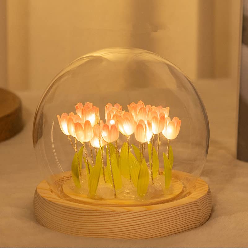 SHANJIALuces Nocturnas De Tulipanes LED, Luces Nocturnas De Tulipanes Bricolaje, Regalos para Parejas Simulando Linternas Decoración de lámparas de Mesa (Tulipanes caseros, 10 rosas)