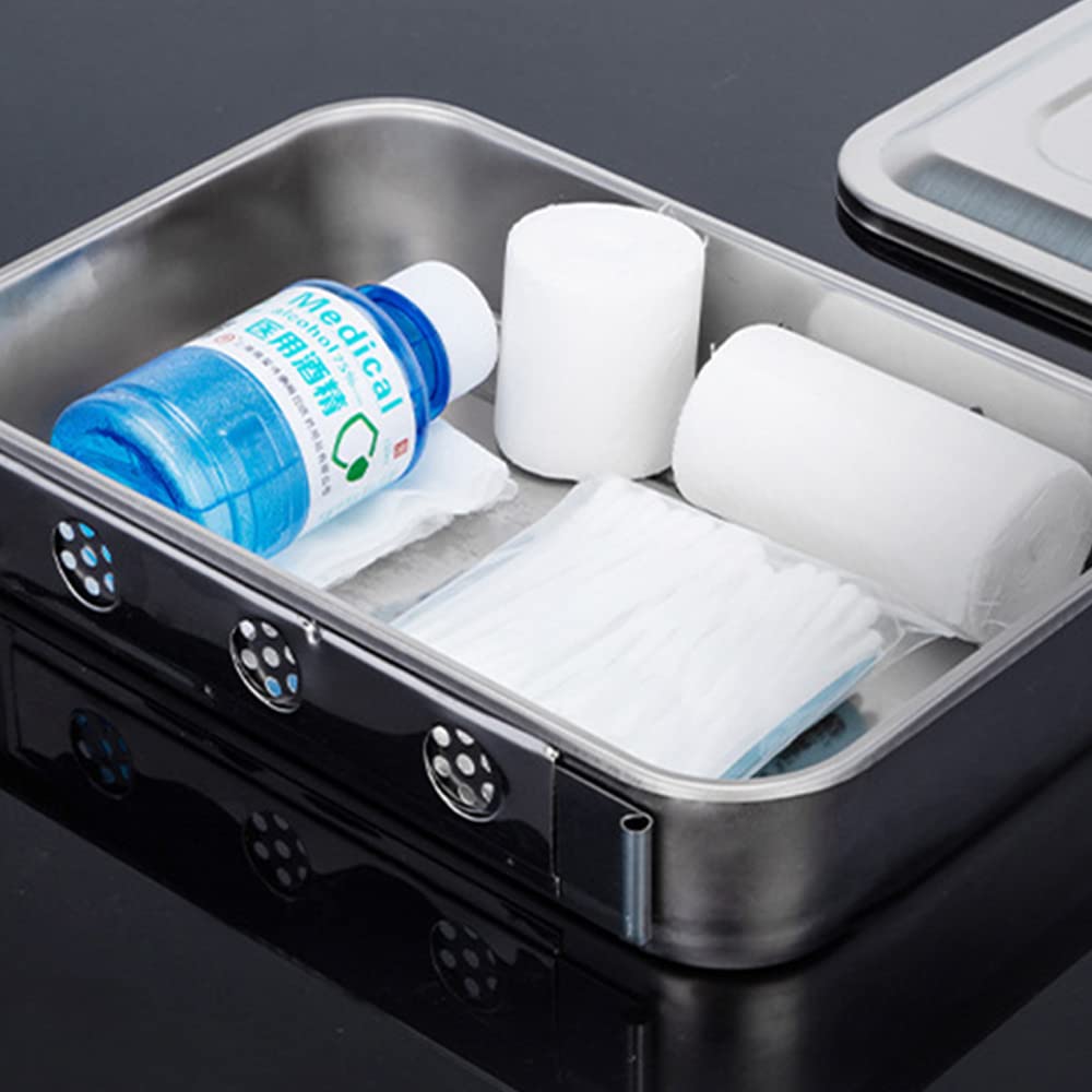 1pcs Cajas de almacenamiento de instrumentos quirúrgicos de acero inoxidable para cirugías profesionales, salón de belleza, uso de odontología, tatuaje, perforación (11.5 pulgadas (sin agujero))