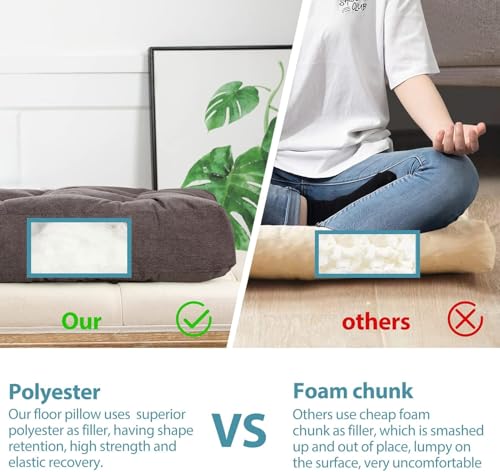 Image of Floor Pillow, Square Meditation Pillow for Seating on Floor Solid Thick Tufted Seat Cushion Meditation Cushion for Yoga Living Room Sofa Balcony Outdoor