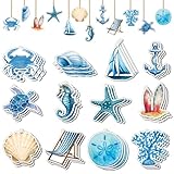 36Pcs Beach Wooden Ornaments, Coastal Nautical Seaside Wood Cutouts Navigation Hanging Ornaments Coastal Ornaments for Small Tree Home Party