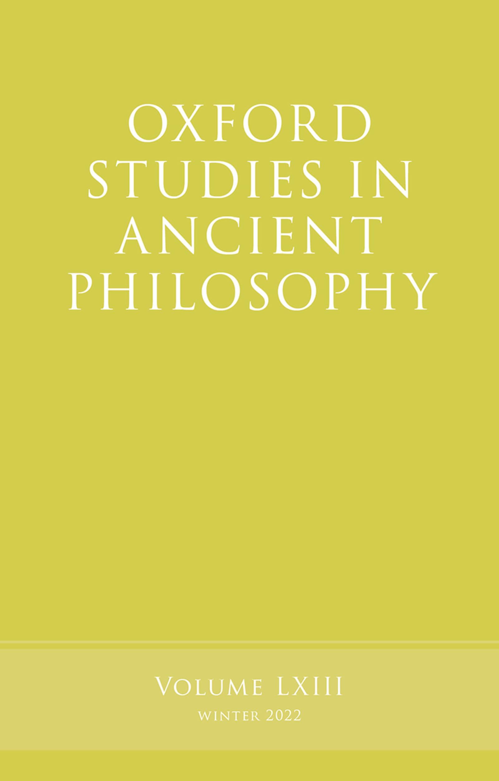 Oxford Studies in Ancient Philosophy, Volume 63