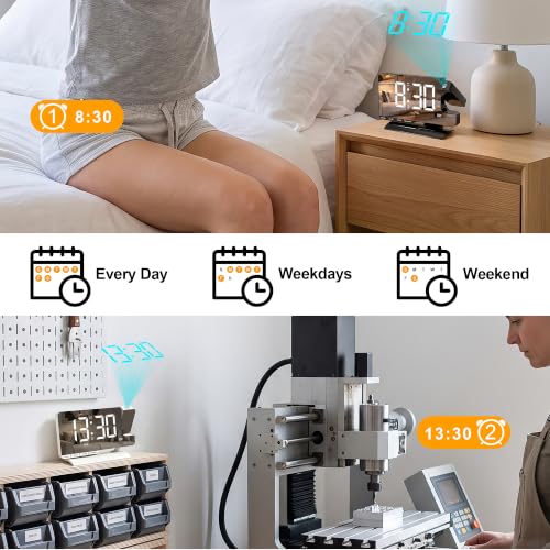 SZELAM Projection Alarm Clock with Dual Alarms,Mirror Alarm Clock Bedside - Image 3