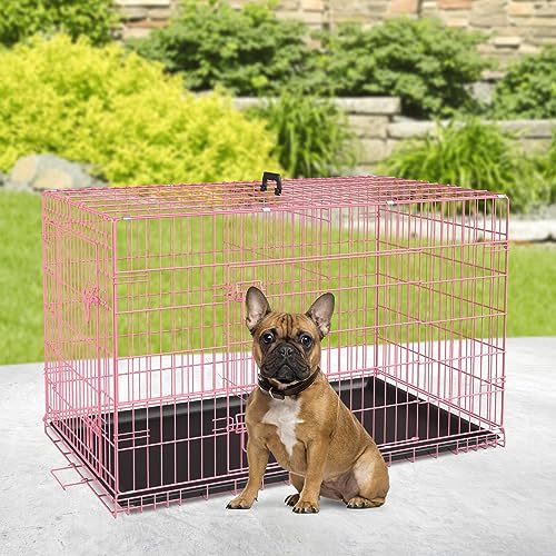 Image of BestPet | Dog Crate | 30 inch | Pink | Foldable Metal Kennel with Double Doors