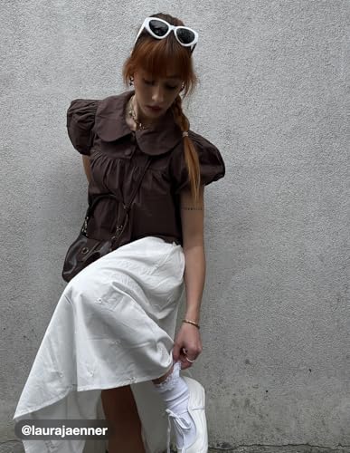 CIDER Skirt for Women Midi Skirt Floral Embroidery A Line Mid Waist Cotton Knee Length Casual Skirt3