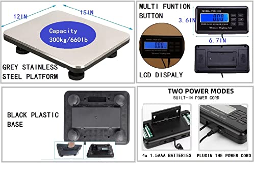 Digital Scale,Electronic Scale,Animal Scale,Dog Scale,Shipping Scale,Stainless Steel Scales,Multifunctional Scale High-Precision 660Lbs X 0.2Lbs 15X12 Inches #TOP1