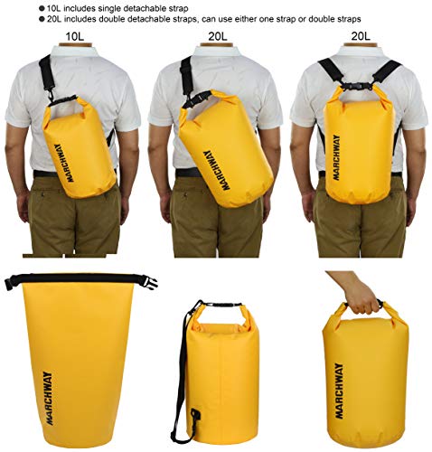 MARCHWAY Floating Waterproof Duffle Dry Bag 5L/10L/20L/30L, Roll Top Sack Keeps Gear Dry for Kayaking, Rafting, Boating, Swimming, Camping, Hiking, Beach, Fishing (Deep Yellow, 20L)