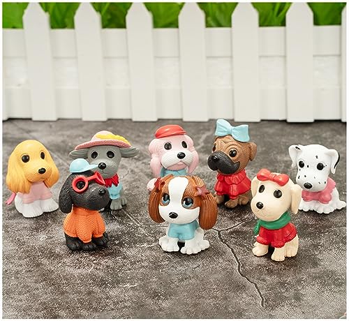 Mini Dog Figurines Set, 8 Pcs Realistic Miniature Dog Figurines, Fairy Garden Accessories, Plastic Puppy Figures for Easter Eggs, Christmas Birthday Cake Topper Decorations