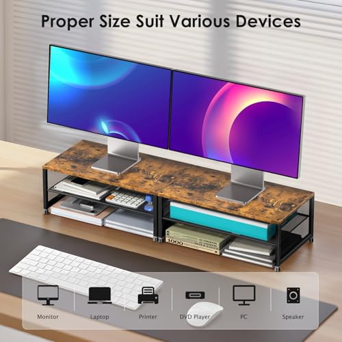 Image of ECOLOVI 2-Tier Computer Monitor Stand Riser, Printer & Laptop Stand, Office Desk Accessories, Workspace Desk Organizer for Home Office Supplies, Brown