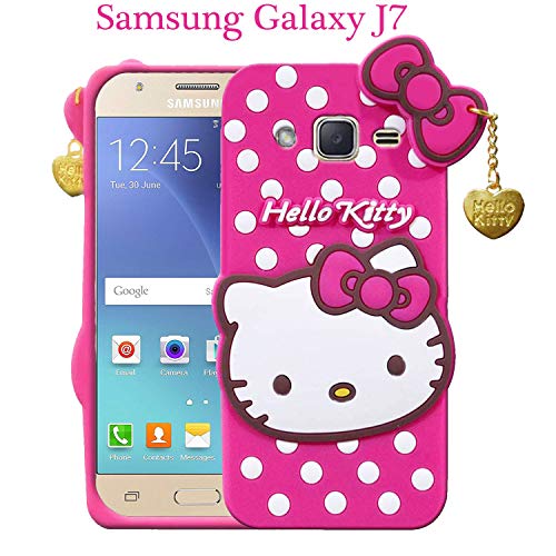 Image of Unirock Hello Kitty Back Case Cover for Samsung Galaxy J7| 3D Cute Hello Kitty Case |Soft Silicone Rubber Back Cover with Pendant Kitty Cover for Samsung Galaxy J7 (Pink)