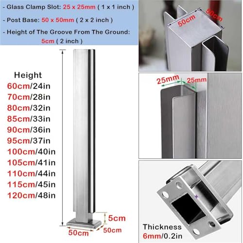 Poteau de garde-corps en verre réglable 60-120 cm acier inoxydable - 3