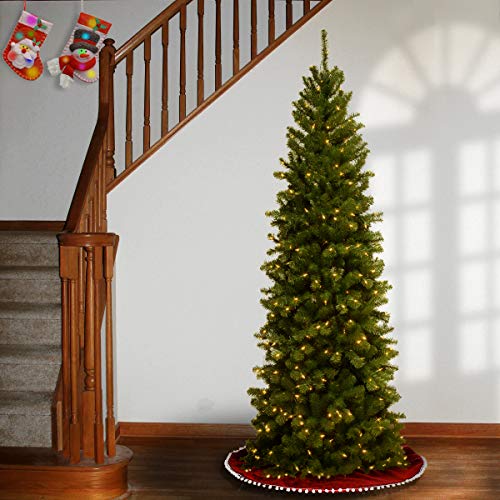 National Tree Company Pre-Lit Artificial Slim Christmas Tree, Green, North Valley Spruce, White Lights, Includes Stand, 7 Feet #TOP1