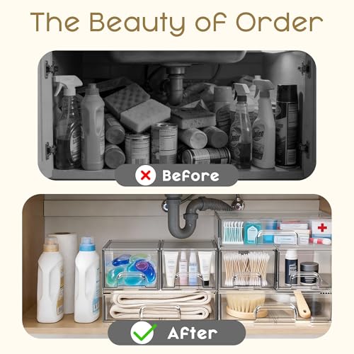 Criusia Stackable Storage Drawers, 3 Pack Clear Acrylic Makeup & Bathroom Organizer, Versatile Storage Bins for Vanity, Under Sink, Kitchen Cabinets & Pantry - Image 8