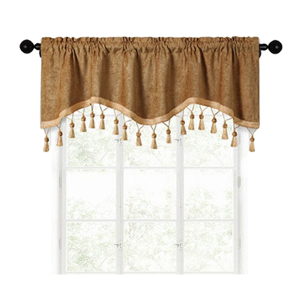 GIVBRO Kitchen Tier Curtain Tassel Lace Half Drapes Cafe Short Window Valance Drapery for Home Decoration Coffee, 150 * 45cm