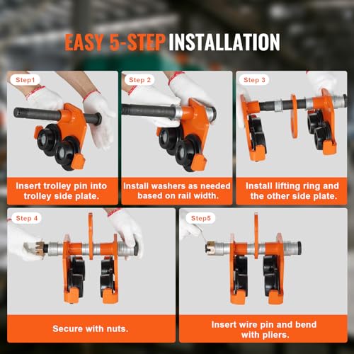 VEVOR Laufkatze 1Tonnen Tragfähigkeit Hallenkran 63,5-203,2mm Einstellbare Breite Kran 295x230x240mm Rollfahrwerk Doppelrad-Design Handfahrwerk für I- und H-Trägern Hallenkran Ladekran