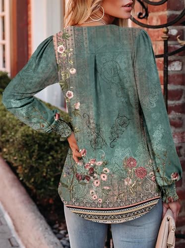 BETTE BOUTIK Long Sleeve Shirts for Women Fall Tops Dressy Blouses Pleated V Neck Tunic Tops for Leggings S-3XL