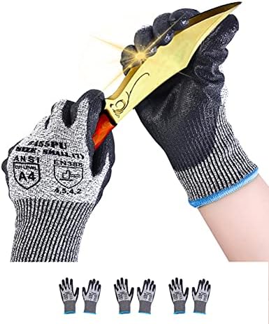 Cut Resistant Gloves High Performance Level 5 Protection Safety Work Gloves for Men Comfortable PU Coated Palm Cut Proof Gloves Gardening Food Grade Non-slip Machine Washable (L, 1)