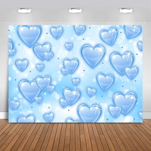 Fondo azul con corazones 7x5ft para fotografía miniatura 4