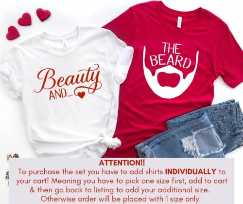 Miniatura 2 de Camisa de belleza y barba, Camisas para parejas para él y ella, Camisa de recién casados, Camisas de pareja comprometida, Camisas a juego para