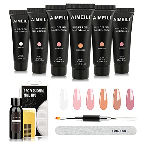 AIMEILI Nagelgel Set Nagelverlängerung Set Acryl Builder Gel für Nägel 15ml * 6 Farben Nagelverlängerungsgel mit 100…