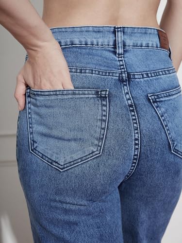 Image of Miss Chase Women's Wide-Leg High-Rise Regular-Length Stretchable Shaping Denim Jeans