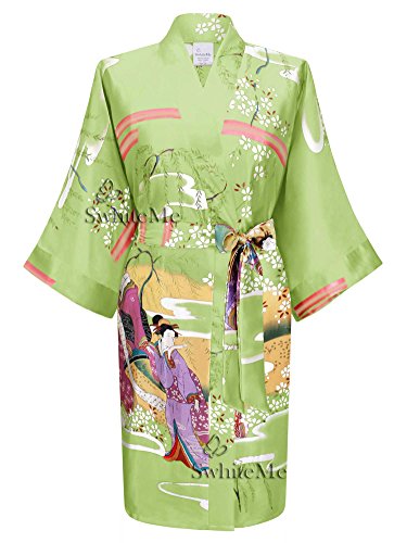 Swhiteme Women's Kimono Robe, Short, One Size, Geisha, Willow
