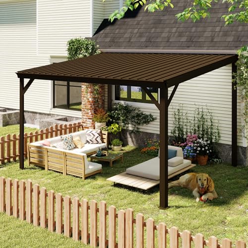 Domi 10x12FT Lean to Gazebo, Outdoor Hardtop Wall Mounted Gazebo