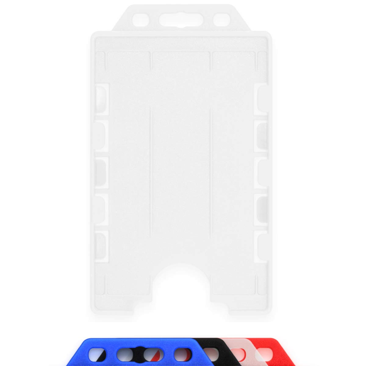 CKB LTD® Vertical Double Sided Rigid Slide in Open Faced ID Card Badge Holders Portrait Dual Identity Plastic Pass Protector - Holds Two Cards 86mm 54mm cr80 Credit Card Sized (Clear, Pack of 10)