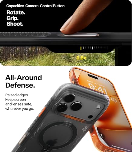 Image of TORRAS Ostand Q3 Air Original for iPhone 17 Pro Max Case, 360 Magnetic Stand, MagSafe Compatible, Mil-Grade Drop Tested, Camera Control Button, Shockproof for 17 Pro Max Cover, Shadow Black