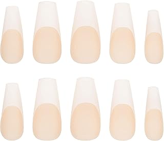 اظافر فرنسية طويلة متوسطة الطول مثالية للحفلات مكونة من 12 قطعة مع ورقة وجه مزدوجة - شكل مربع - N1