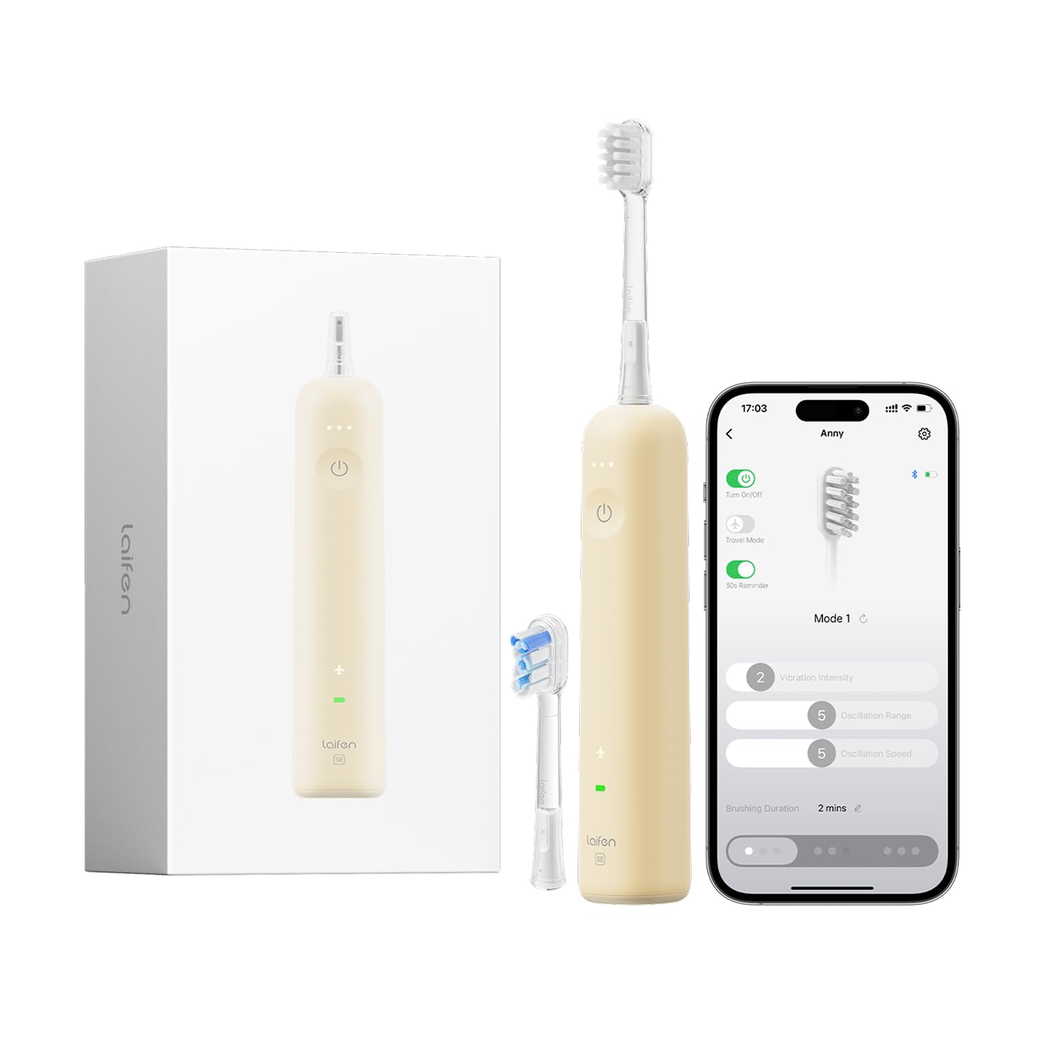 Laifen Official-US Laifen Wave Special Electric Toothbrush, New 2025 Version Oscillation & Vibration Sonic Electric Toothbrush for Adults with App, 2 Brush Heads, IP68 Waterproof Travel Powered Toothbrush (Matte Yellow)