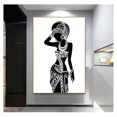 Póster impreso de mujer africana arte en lienzo cuadros de pared decoración del hogar hermosa mujer negra lienzo arte de pared decoración de pared 20 x 30 cm marco interior