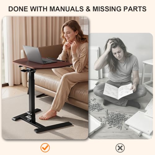 Image of ROMOON Folding Portable Standing Desk with Wheels, No-Assembly Rolling Height-Adjustable Sit-Stand Table, Space-Saving Foldable Laptop Cart for Home Office and Computer Workstation (Walnut)