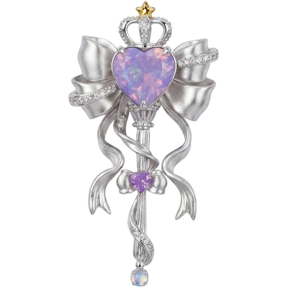Sslvya Crystal Bow Crown Scepter Brooch Pin Elegant Rhinestone Corsage Lapel Pins for Wedding Dress Clothes Bag Accessory