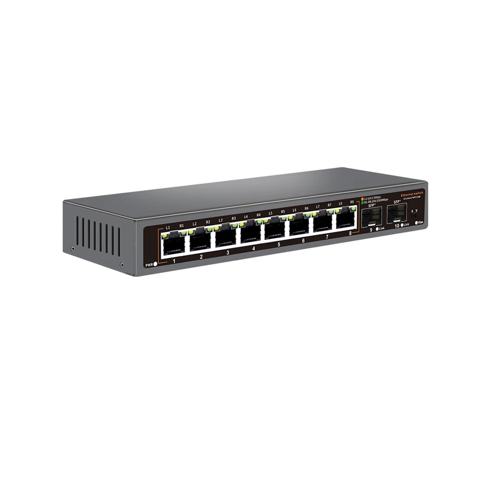 Switch di rete a 10 porte | 8 porte Ethernet da 2,5 GB + 2 porte SFP+ da 10 GB | non gestito | Plug & Play | Connettività ad alta velocità (switch con spina UK)