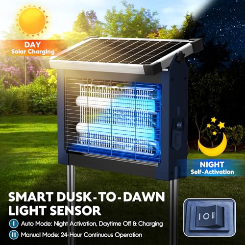 Image of Solar Bug Zapper Outdoor, Mosquito Zapper 4500V Cordless Waterproof | Auto On /Off, Portable Type-C & Solar Powered Bug Zapper, Electric Mosquito Trap Fly Zapper Killer for Patio Backyard Camping